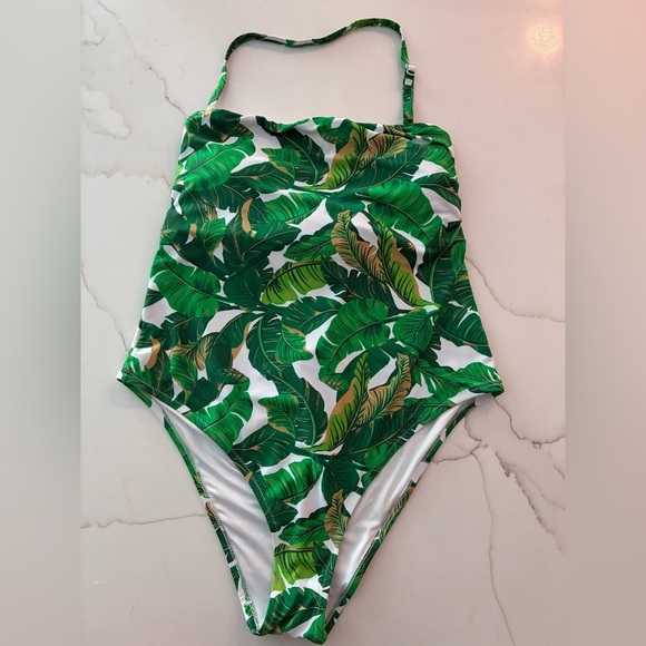 LOVE and SPORTS one piece strapless halter swimsuit tropical vacation 12/14 EUC - Picture 3 of 15